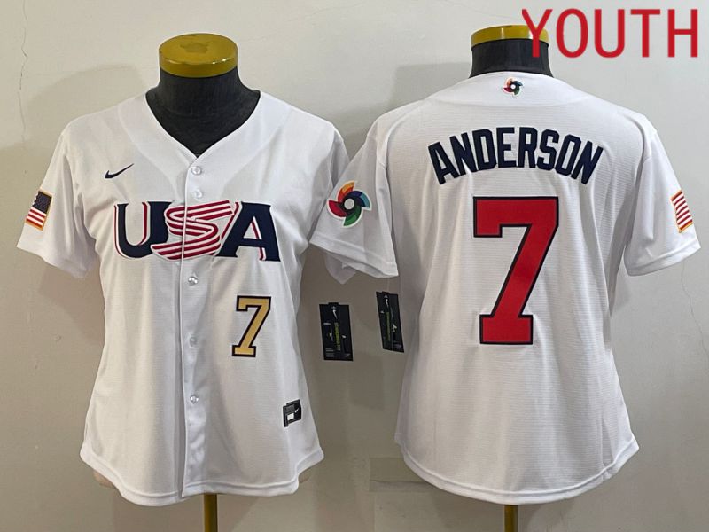Youth 2023 World Cub USA 7 Anderson White MLB Jersey1